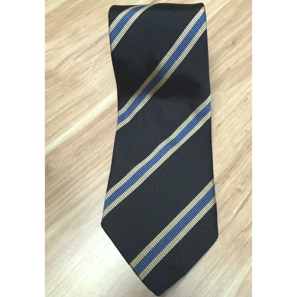 Chiavari Made in‎ Italy 100% Silk Striped Tie Black Blue Gold